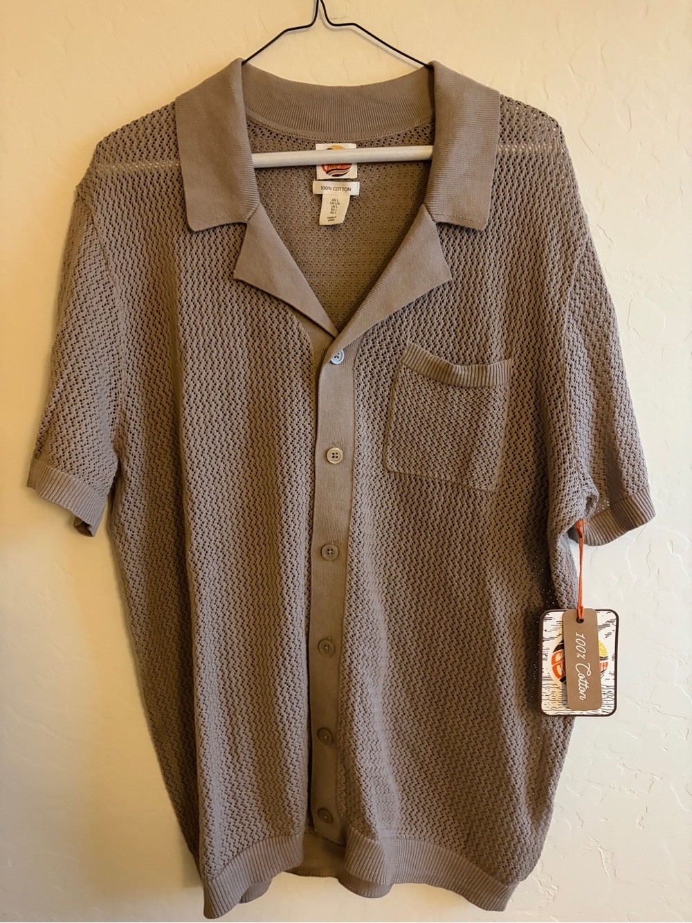 C&C California Taupe Knit Short-Sleeve Camp Shirt
